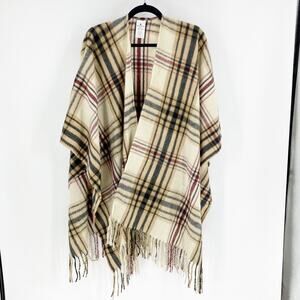 Woolrich O/S  One Sz Blanket Coat Wrap Shawl Cape Poncho Cream Red Black OS